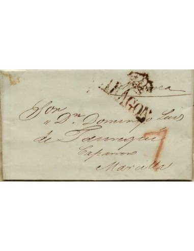 FA0767M, PREFILATELIA. 1841, 29 de mayo. Sobrescrito circulado de Zaragoza a Marcilla