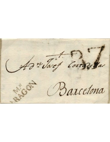 FA0767, PREFILATELIA. 1806, 26 de agosto. Sobrescrito circulado de Monzón a Barcelona