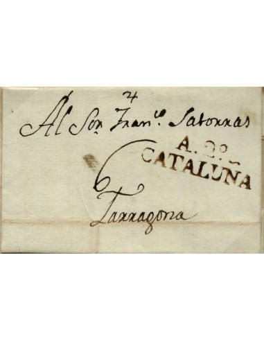 FA0768A, PREFILATELIA. 1807, 15 de agosto. Sobrescrito circulado de Alforja a Tarragona