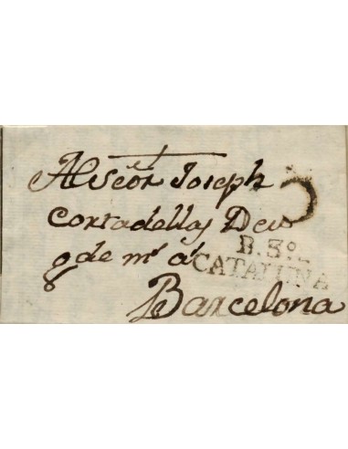 FA0768C, PREFILATELIA. 1803, 2 de agosto. Sobrescrito circulado de Balaguer a Barcelona