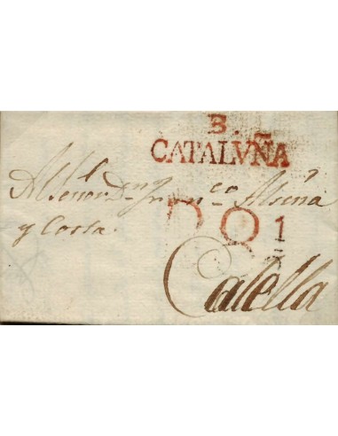 FA0768G, PREFILATELIA. 1824, 22 de septiembre. Sobrescrito circulado de Barcelona a Calella