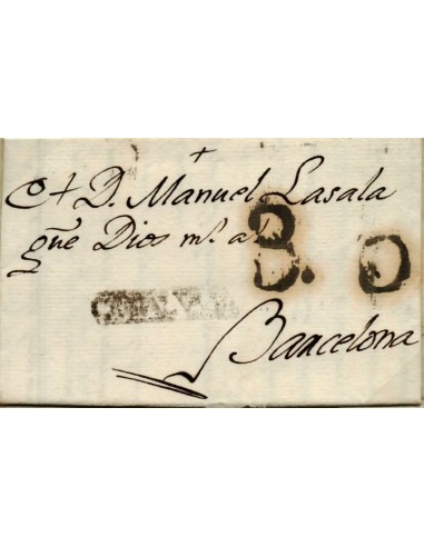FA0768K, PREFILATELIA. 1798, 15 de julio. Sobrescrito circulado de Calaf a Barcelona