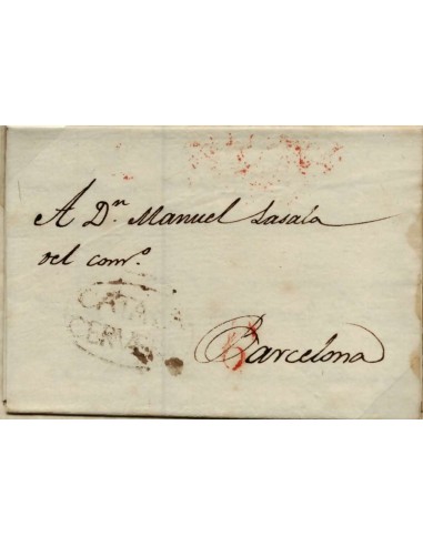 FA0769B, PREFILATELIA. 1831, 31 de diciembre. Sobrescrito circulado de Cervera a Barcelona