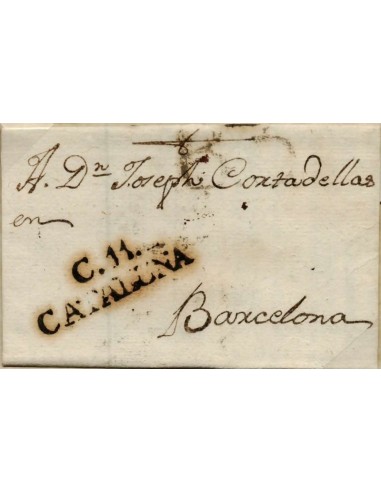 FA0769F, PREFILATELIA. 1802, 6 de diciembre. Sobrescrito circulado de Cardona a Barcelona