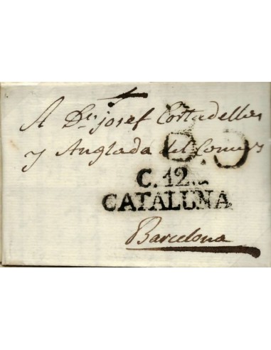 FA0769G, PREFILATELIA. 1803, 23 de noviembre. Sobrescrito circulado de Castellón de Ampurias a Barcelona