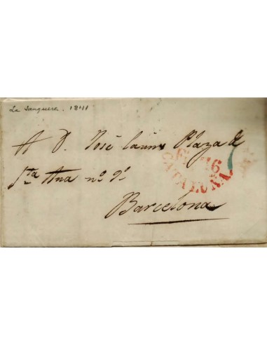 FA0769K, PREFILATELIA. 1841, 12 de septiembre. Sobrescrito circulado de Figueras a Barcelona