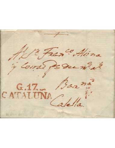 FA0769N, PREFILATELIA. 1820, 6 de abril. Sobrescrito circulado de Gerona a Calella