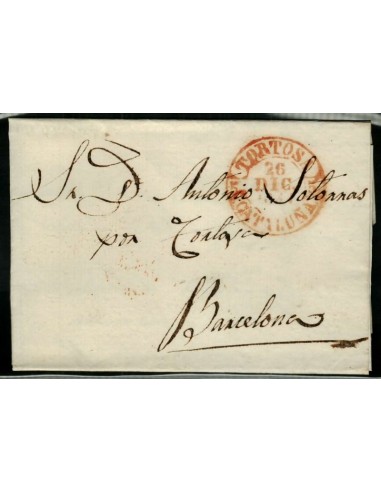 FA1658B, PREFILATELIA. 1847, 26 de diciembre. Sobrescrito circulado de Tortosa a Barcelona
