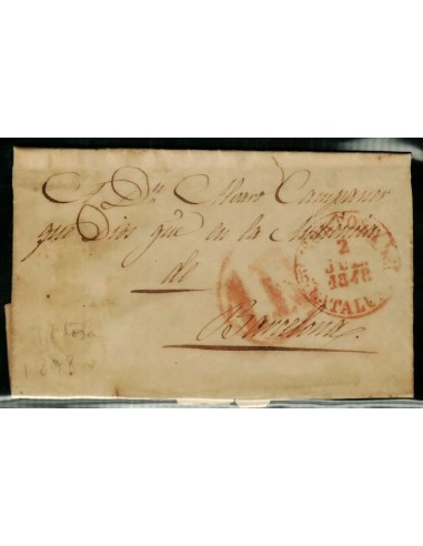 FA1658C, PREFILATELIA. 1848, 2 de julio. Sobrescrito circulado de Tortosa a Barcelona