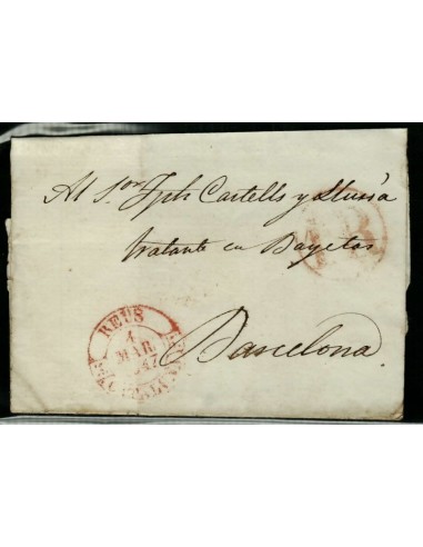 FA1659A, HISTORIA POSTAL. 1847, 4 de marzo. Sobrescrito circulado de Reus a Barcelona