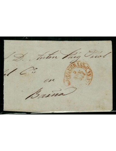 FA1660B, HISTORIA POSTAL. 1844, 9 de noviembre. Cubierta de sobrescrito circulado de Figueras a Barcelona