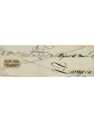 FA0918, HISTORIA POSTAL. (1838ca). Frontal de sobrescrito circulada de Almunia a Zaragoza. RR