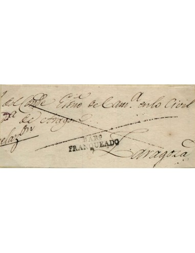 FA0920B, PREFILATELIA. (1831ca). (1831ca). Frontal de sobrescrito circulado de Barbastro a Zaragoza. RRR