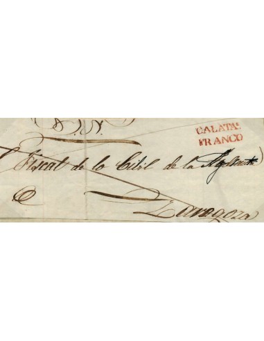 FA0923, PREFILATELIA. 1844, 7 de diciembre. Frontal de sobrescrito circulada de Calatayud a Zaragoza. RR