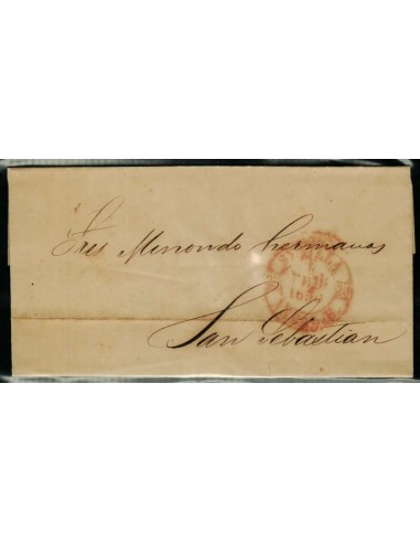 FA1663B, PREFILATELIA. 1850, 8 de febrero. Sobrescrito circulado de Sevilla a San Sebastián