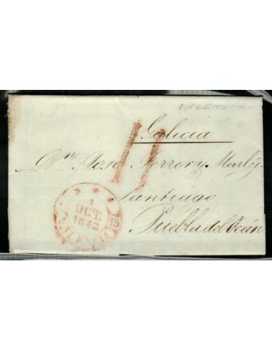FA1663D, PREFILATELIA. 1842, 1 de octubre. Sobrescrito circulado de Valencia a Puebla del Dean