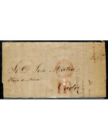 FA1664, PREFILATELIA. 1852. Sobrescrito circulado de Mondragon a Cádiz