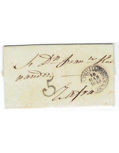 FA1806C, PREFILATELIA. 1845, 10 de marzo. Sobrescrito circulado de Trujillo a Zafra
