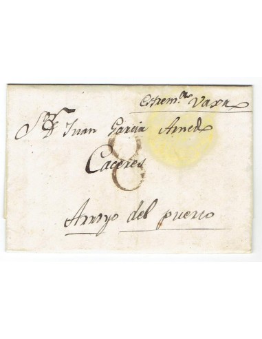 FA1813B, PREFILATELIA. 1856, 21 de mayo. Fragmento de cubierta circulada de Merida a Alcuescar