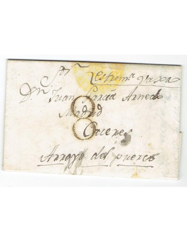 FA1813C, PREFILATELIA. 1844, 26 de julio. Sobrescrito circulado de Vallejimeno a Cáceres