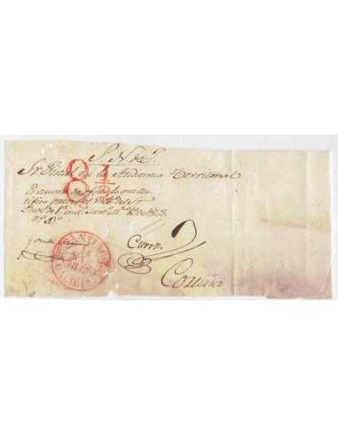 FA1814C, PREFILATELIA. 1843, 14 de marzo. Cubierta de plica judicial remitida de Santiago a Coruña