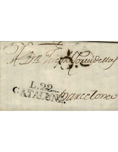 FA0774C, PREFILATELIA. 1804, 27 de mayo. Sobrescrito circulado de Lérida a Barcelona
