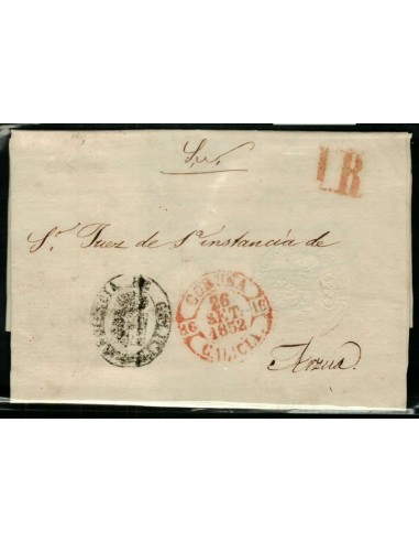 FA1665, PREFILATELIA. 1852, 26 de septiembre. Sobrescrito circulado de Coruña a Arzua