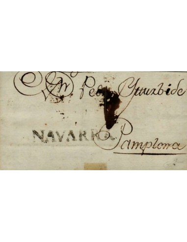 FA0843B, PREFILATELIA. 1785, 23 de agosto. Sobrescrito circulado de Estella a Pamplona