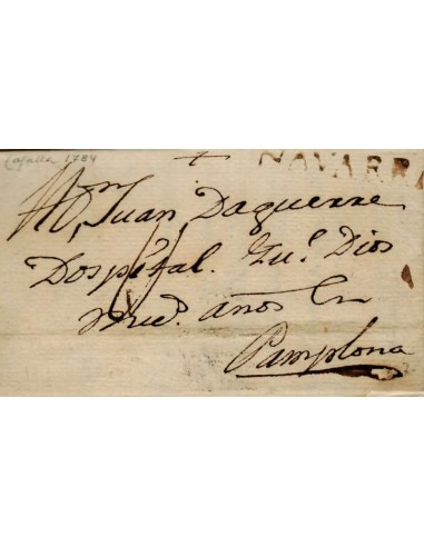 FA0843D, PREFILATELIA. 1793, 23 de junio. Sobrescrito circulado de Pamplona a Tudela