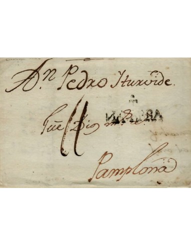 FA0843F, PREFILATELIA. 1784, 19 de agosto. Sobrescrito circulado de Tudela a Pamplona. R