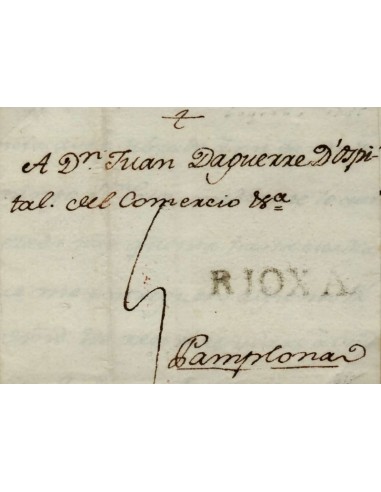 FA0845A, PREFILATELIA. 1785, 4 de abril. Sobrescrito circulado de Logroño a Pamplona. R