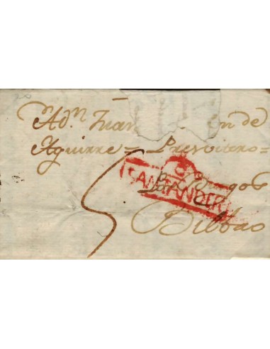 FA0846A, PREFILATELIA. (1792-99ca). Sobrescrito circulado de Santander a Bilbao. R