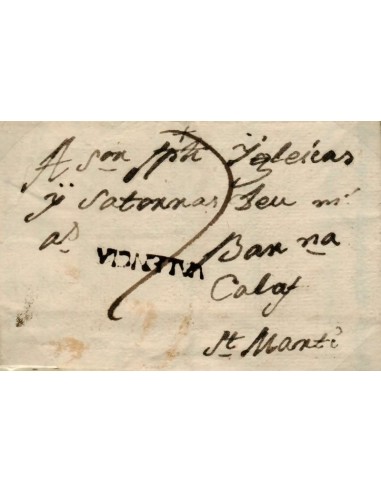 FA0852, PREFILATELIA. (1785-91ca). Sobrescrito circulado de Castellón de la Plana a Calaf. RRR