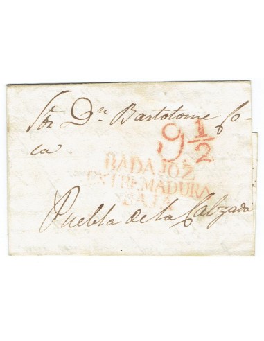 FA1817B, PREFILATELIA. Sin Fecha. Sobrescrito circulado de Badajoz a Puebla de la Calzada