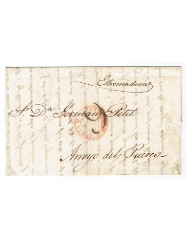 FA1816A, PREFILATELIA. 1845, 4 de abril. Sobrescrito circulado de Sevilla a Arroyo del Puerco