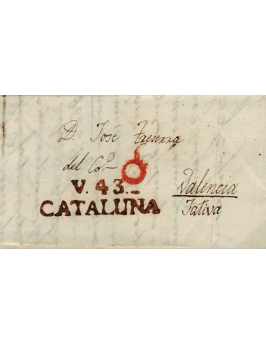 FA0776G, PREFILATELIA. 1842, 10 de julio. Sobrescrito circulado de Valls a Játiva
