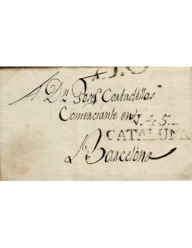 FA0776K, PREFILATELIA. 1807, 6 de agosto. Sobrescrito circulado de Villafranca del Penedés a Barcelona