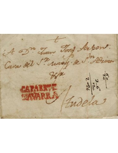 FA0777C, PREFILATELIA. 1801, 10 de noviembre. Sobrescrito circulado de Caparroso a Tudela