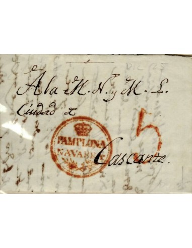 FA0778B, PREFILATELIA. 1825, 10 de diciembre. Sobrescrito circulado de Pamplona a Cascante