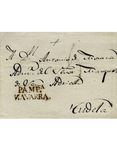 FA0778D, PREFILATELIA. 1824, 4 de agosto. Sobrescrito circulado de Pamplona a Tudela. RR