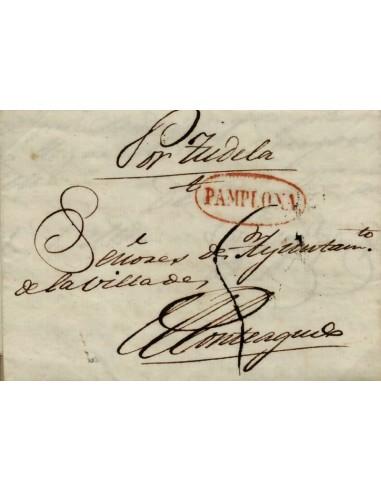 FA0778E, PREFILATELIA. 1834, 24 de septiembre. Sobrescrito circulado de Pamplona a Monteagudo