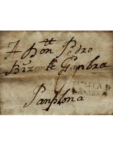 FA0778I, PREFILATELIA. 1801, 23 de enero. Sobrescrito circulado de Tafalla a Pamplona. RR