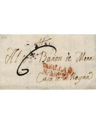 FA0778J, PREFILATELIA. 1816, 23 de diciembre. Sobrescrito circulado de Tafalla a Casa la Reina