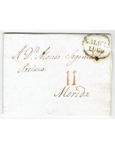 FA1822E, PREFILATELIA. 1832, 27 de diciembre. Sobrescrito circulado de Lugo a Mérida