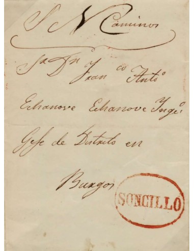 FA0779J, PREFILATELIA. (1846-53ca). Sobrescrito circulado de Soncillo a Burgos