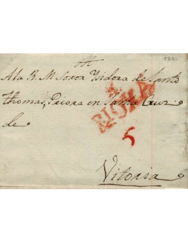 FA0780F, PREFILATELIA. 1825, 10 de septiembre. Sobrescrito circulado de Haro a Vitoria