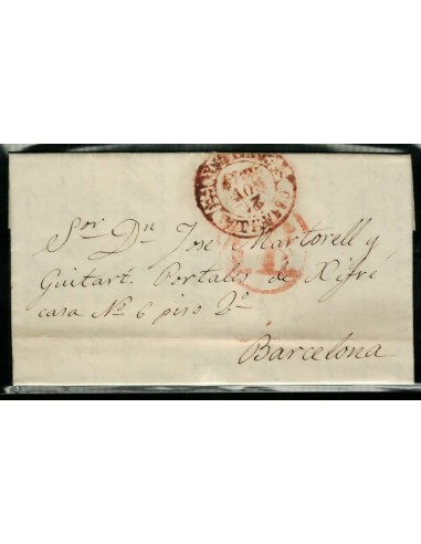 FA1667B, PREFILATELIA. 1849, mes de noviembre. Sobrescrito circulado de Calella a Barcelona