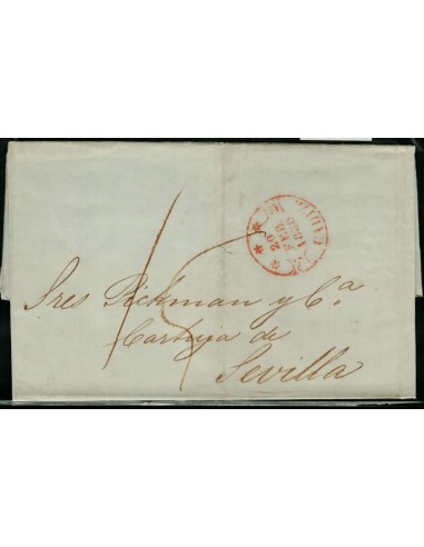 FA1667C, PREFILATELIA. 1850, 20 de febrero. Sobrescrito circulado de Cádiz a Sevilla