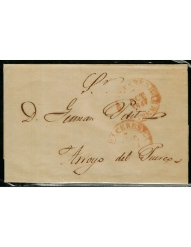 FA1668A, PREFILATELIA. 1847, 7 de octubre. Sobrescrito circulado de Cáceres a Arroyo del Puerco