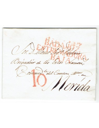FA1819C, PREFILATELIA. 1837, 3 de junio. Sobrescrito circulado de Badajoz a Mérida